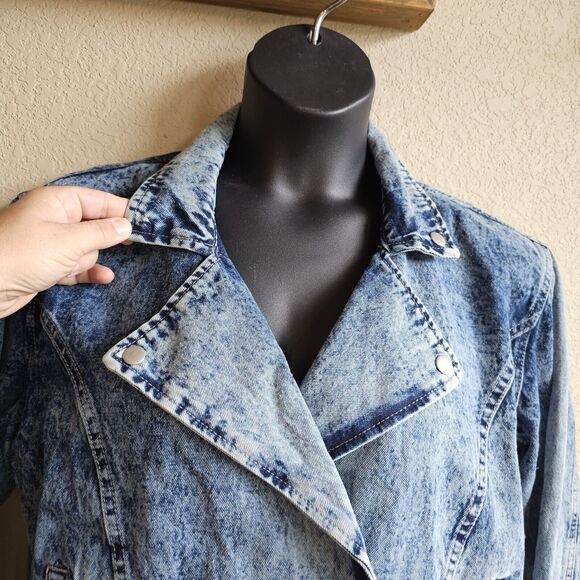 Superdown Denim Moto Jacket Size Large Vintage 80s Bleached Denim Look - Picture 5 of 8